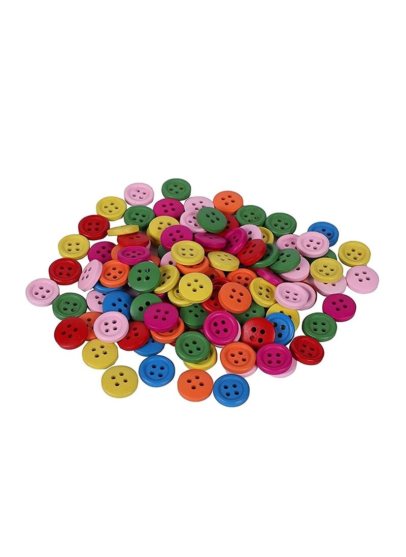 E Shopping E Shopping® Round Wooden Buttons,Different neon Colors 15mm Diameter Set of 100 PC(with 20/00 MRP White Adhesive Glue) for Sewing,Art and Craft Activities,Greeting Card Decoration  - Image 2