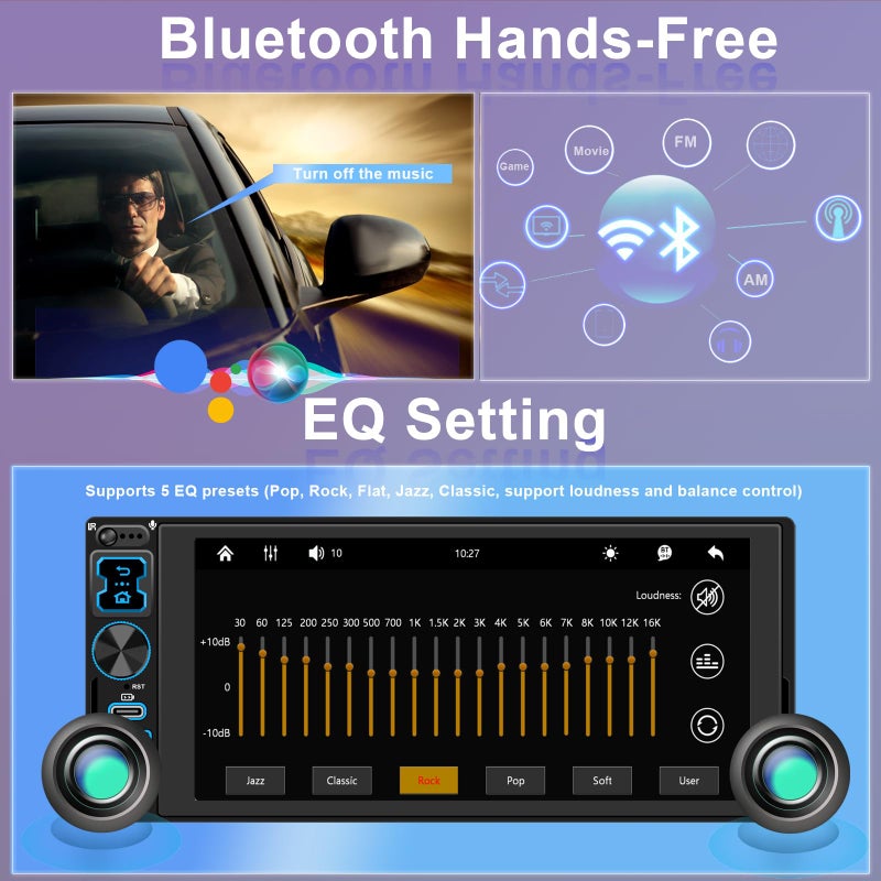 Oeretzrac Single DIN Car Stereo Radio with Wireless Apple CarPlay & Android Auto, 6.9" IPS 1280x600 Touchscreen, Bluetooth 5.2, FM Radio, Backup Camera, 1 DIN Head Unit, 180W Subwoofer Out, Type-C Fast Charging - Image 4