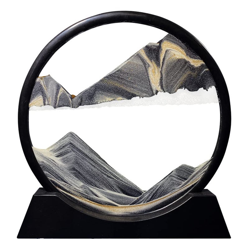 Aoderun Moving Sand Art Picture Round Glass 3D Deep Sea Sandscape in Motion Display Flowing Sand Frame Relaxing Desktop Home Office Work Decor 7 New Black