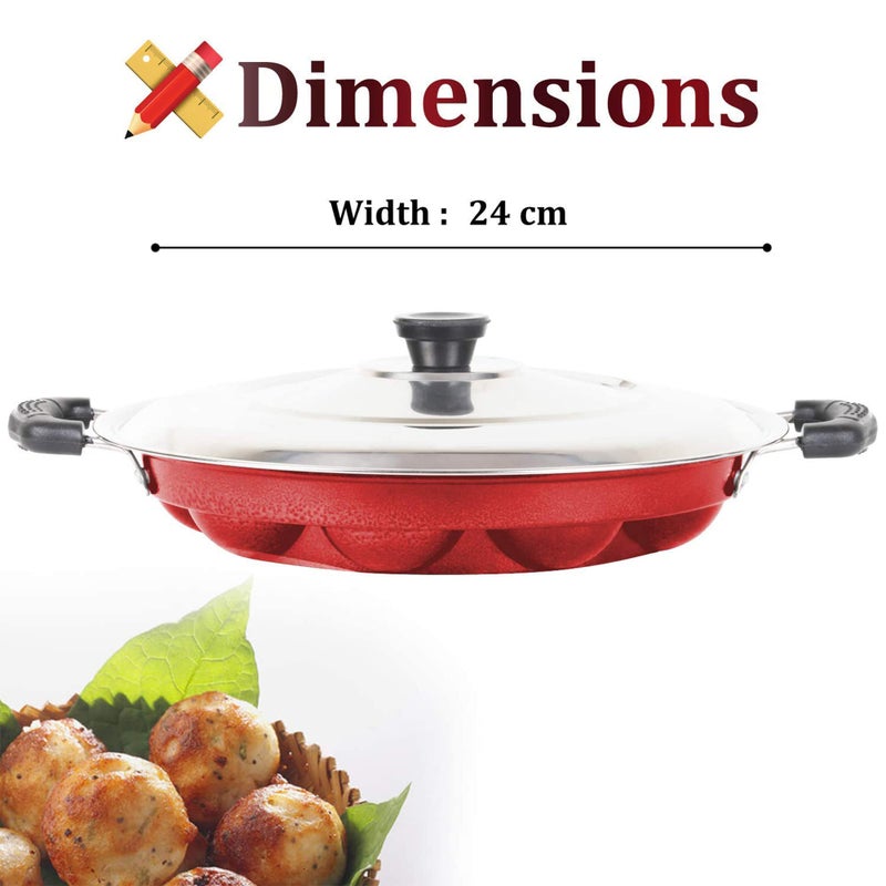 IDEAL PRIME صانع الأبا 12 تجويف من الألمنيوم غير اللاصق من IDEAL PRIME مع غطاء فولاذي بقطر 22 سم، مقلاة أبا مقاومة للصدأ مع مقابض جانبية، عبوة من 1 - Image 5