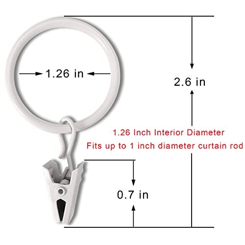 WeeksEight 40 Pack White Curtain Rings with Clips, Curtain Hooks Hangers Clip Rings for Hanging Drapes Bows Hat, Drapery Rings 1.26 in I D, Fits up to 1 in Diameter Curtain Rod. - Image 2
