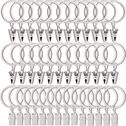 WeeksEight 40 Pack White Curtain Rings with Clips, Curtain Hooks Hangers Clip Rings for Hanging Drapes Bows Hat, Drapery Rings 1.26 in I D, Fits up to 1 in Diameter Curtain Rod. - Image 1
