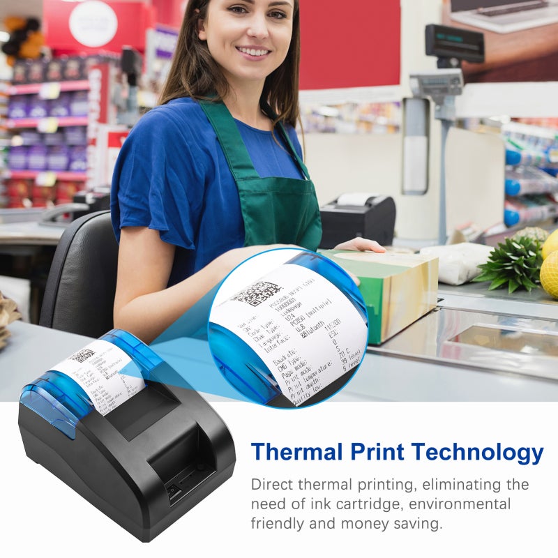 Bisofice Thermal Receipt Printer 56mm Paper Width 90mm/s Print Speed Portable Desktop - USB Bluetooth Wireless for Restaurant Pos - Image 3
