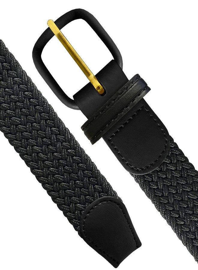 Belts.com Leather Covered Buckle Woven Elastic Stretch Belt, Black, (L(37"-39") - Image 2