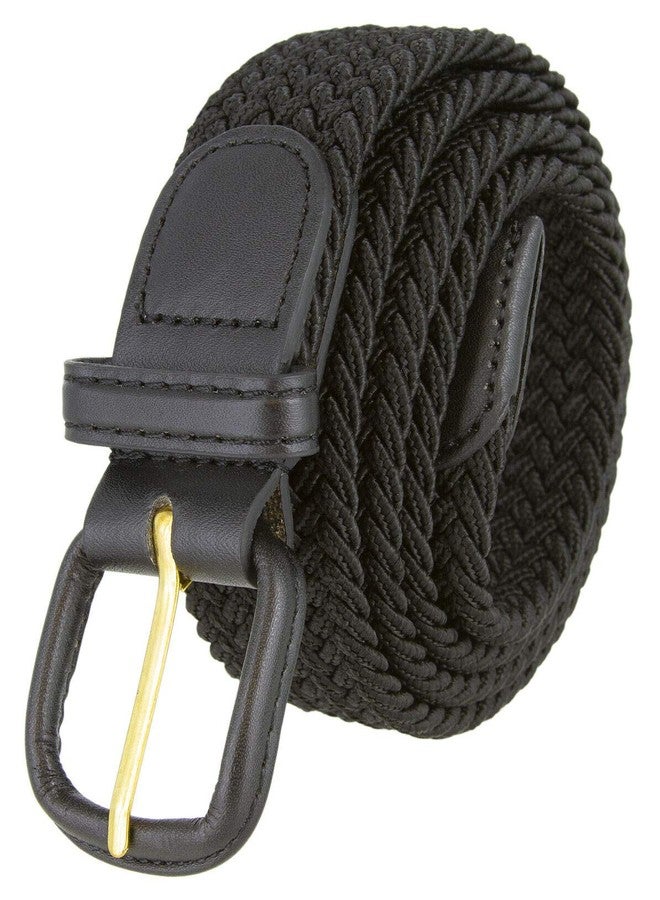 Belts.com Leather Covered Buckle Woven Elastic Stretch Belt, Black, (L(37"-39") - Image 1