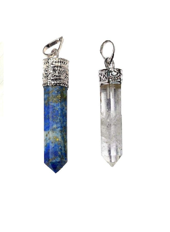 ASTROGHAR Natural Lapis Lazuli And Clear Quartz Pencil Shaped Pendant For Men And Women