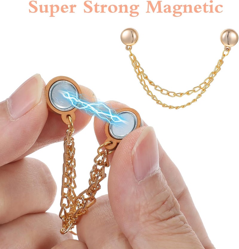 4 Pack attached clips for clothing with attached buttons for shirt with chain to secure t-shirt, shorten, hijab hem, hats, scarves, clothing, long pants, legs, sleeves - Image 3