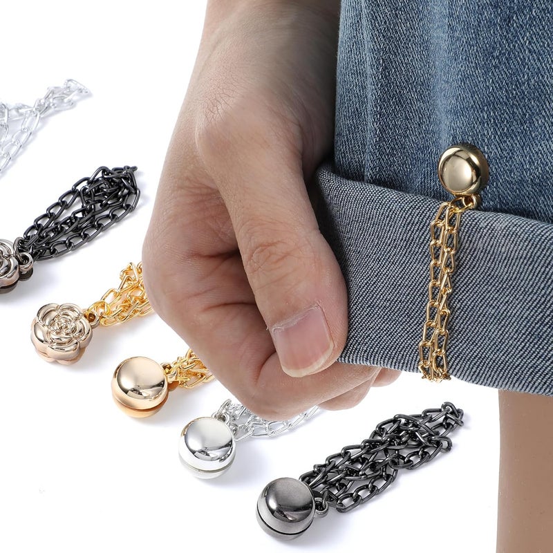 4 Pack attached clips for clothing with attached buttons for shirt with chain to secure t-shirt, shorten, hijab hem, hats, scarves, clothing, long pants, legs, sleeves - Image 5