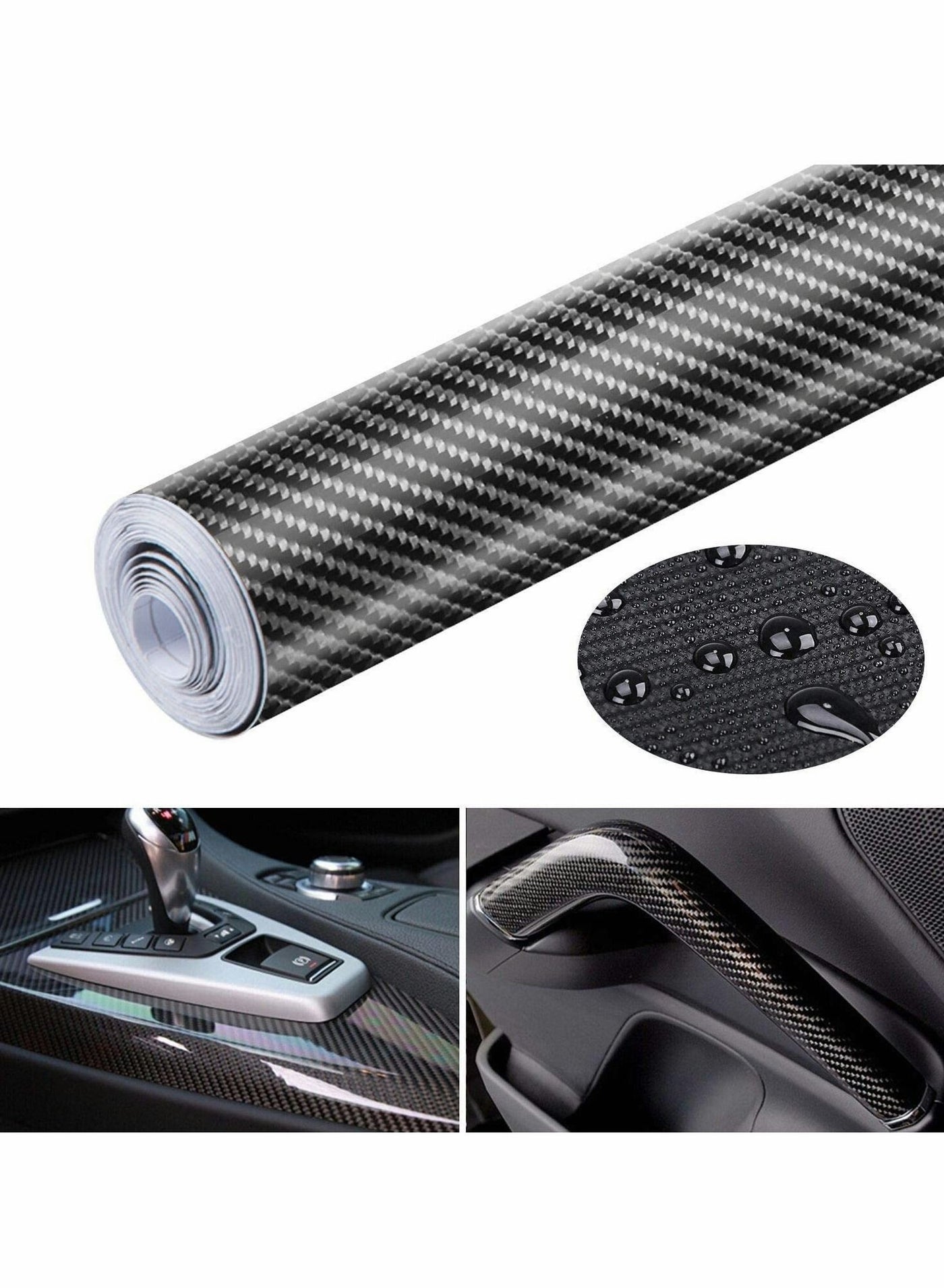 Car Sticker Textured 6D Carbon Fibre Vinyl Self-Adhesive Waterproof Bubble-Free, Suitable Decoration for Diy Appearance & Interior of Motorcycles Computers Cars, Black, 300 x 30 cm