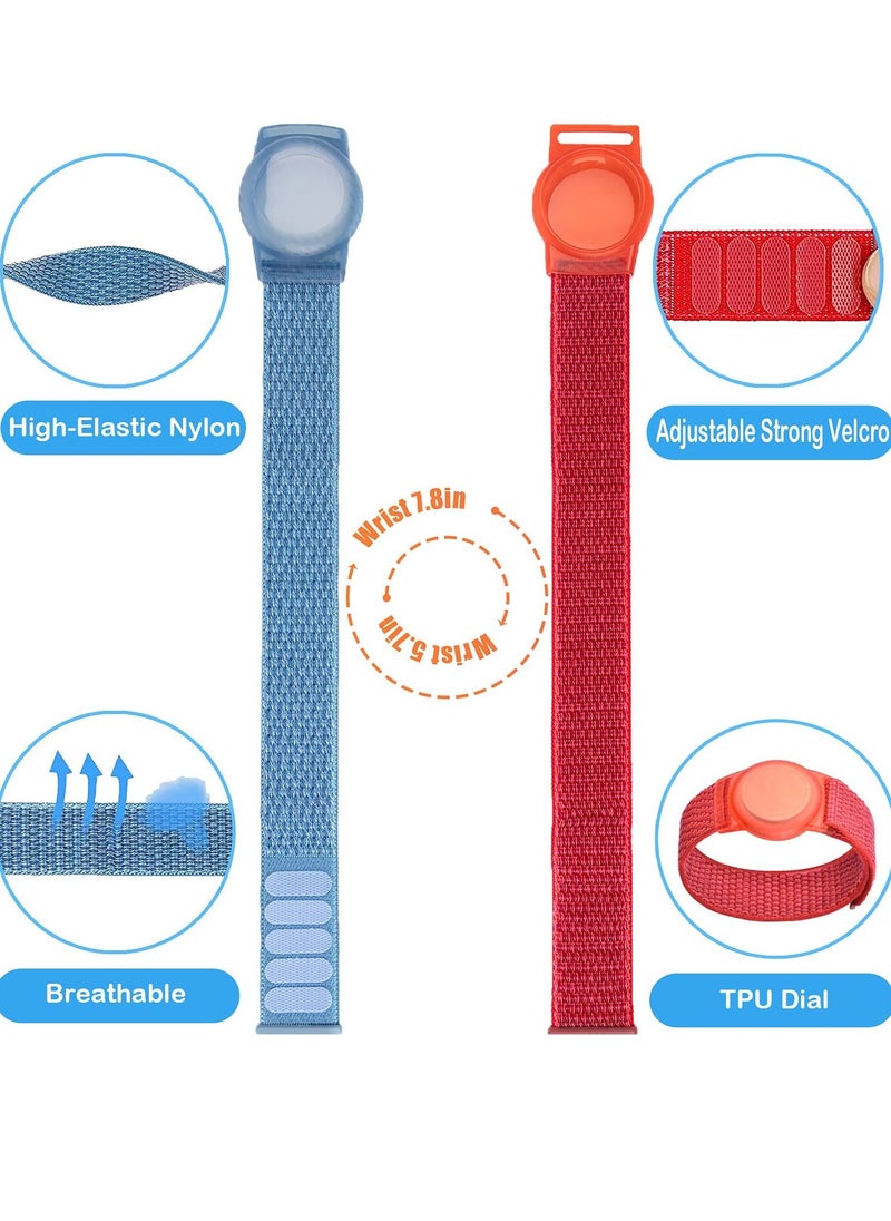 KASTWAVE 2 Piece AirTag Kids Wristband with Adjustable Nylon Strap GPS Tracker Holder Protector Breathable Anti-Loss Bracelet for Toddler Child Elderly (Blue, Red)  - Image 5