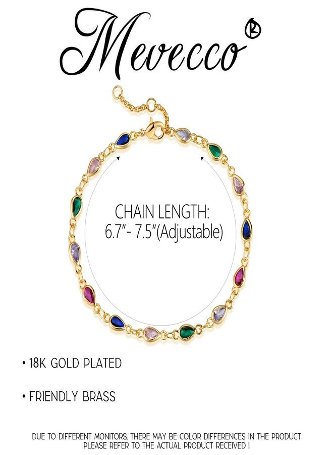 MEVECCO Gold Multi Color Teardrop Bracelet,14K Gold Plated Multicolor CZ Chain Bracelets Dainty Minimalist Handmade Link Bracelet for Women - Image 5