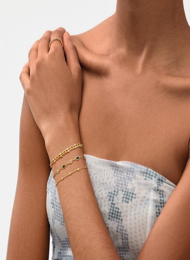 MEVECCO Gold Multi Color Teardrop Bracelet,14K Gold Plated Multicolor CZ Chain Bracelets Dainty Minimalist Handmade Link Bracelet for Women - Image 2