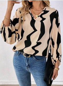 Shein SHEIN LUNE Lantern Sleeve Line V-Neck Women Blouse  - Image 2
