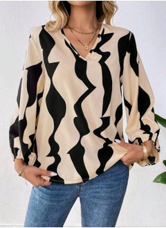 Shein SHEIN LUNE Lantern Sleeve Line V-Neck Women Blouse  - Image 3