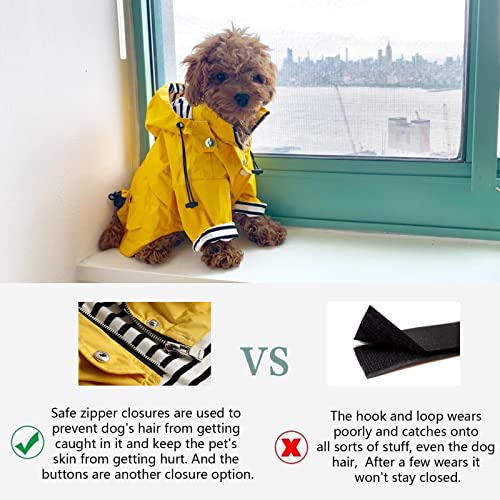 Morezi Dog Zip Up Raincoat with Reflective Buttons, Rain/Water Resistant, Adjustable Drawstring, Removable Hood, Raincoats with Legs 8lbs to 80lbs Available - Yellow - Medium - Image 5