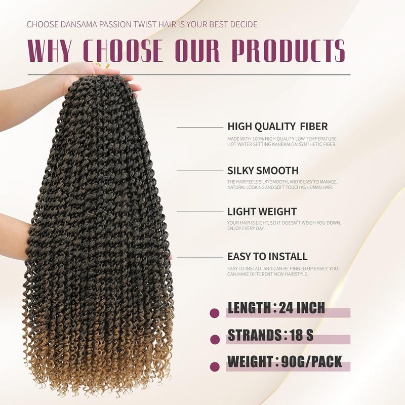 Dansama Passion Twist Hair Water Wave Braiding Hair for Butterfly Style Crochet Braids Bohemian Hair Extensions (24inch (Pack of 7), T1B/27) - Image 3