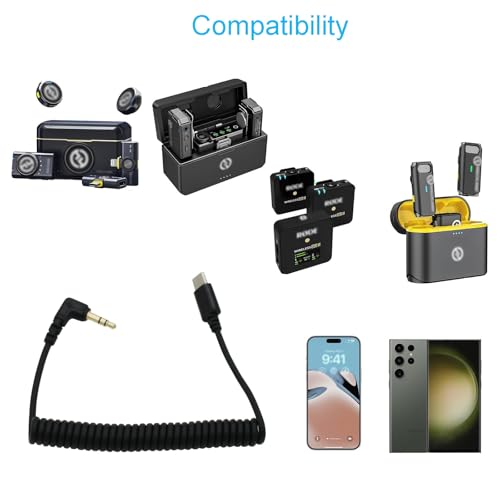 PDEEY 3.5mm TRS to USB C Coiled Cable Compatible with Rode Wireless GO 2 / VideoMic Go Pro+, Hollyland Lark M1/ M2, iPhone 15 - DAC Audio Microphone Adapter - Image 2