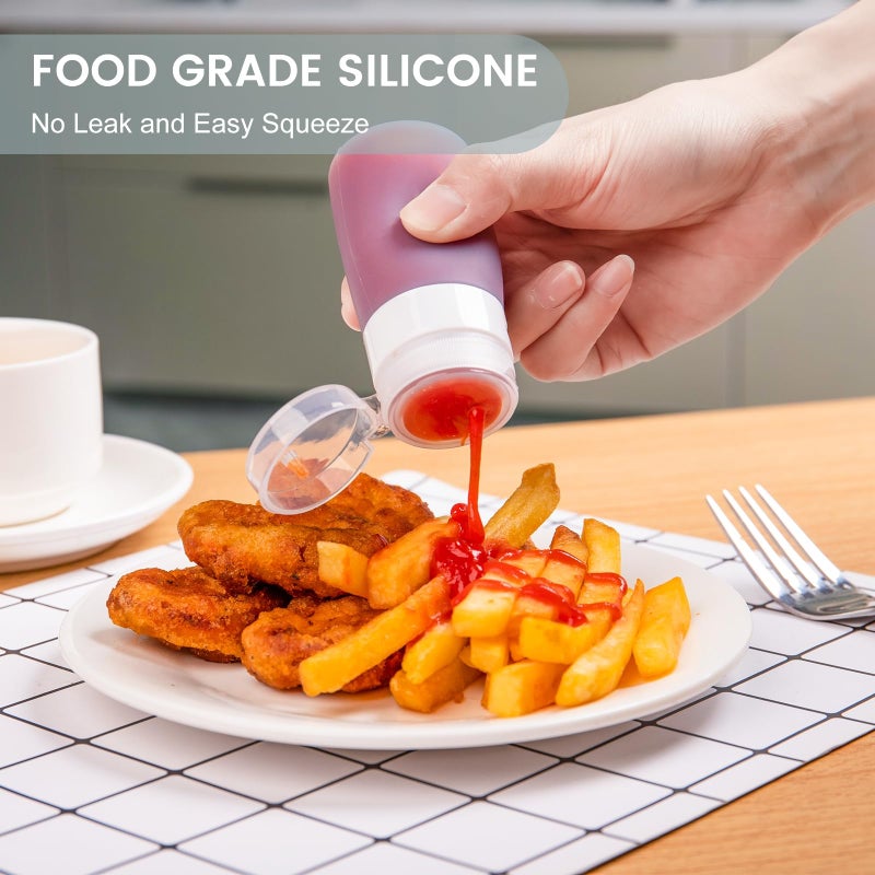 Micebay Condiment Squeeze Bottles For Sauces  2-Oz Mini Silicone Salad Dressing Container To Go With Reusable Sandwich Bag  Leakproof Ketchup Bottle For Bento Lunch Box  4 Pack  Gray - Image 5