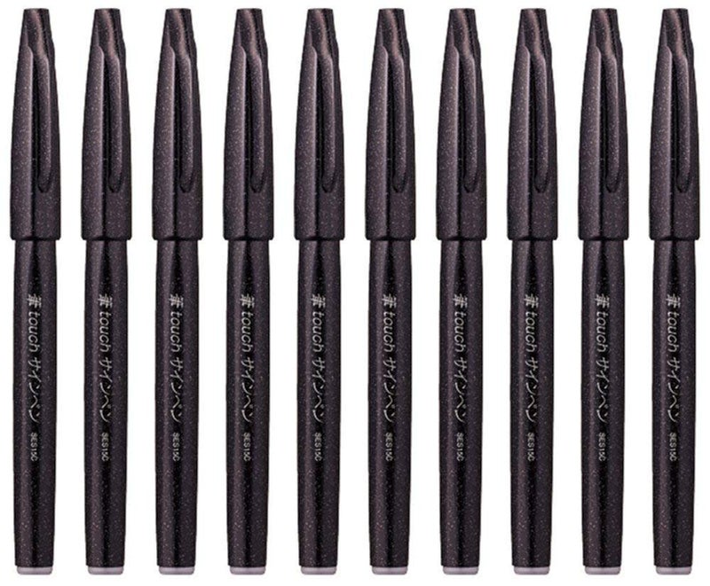 Pentel Fude Touch Brush Sign Pen (Ses15C-A) Black Ink  Felt Pen Like Brush Stroke  Value Set - Image 1