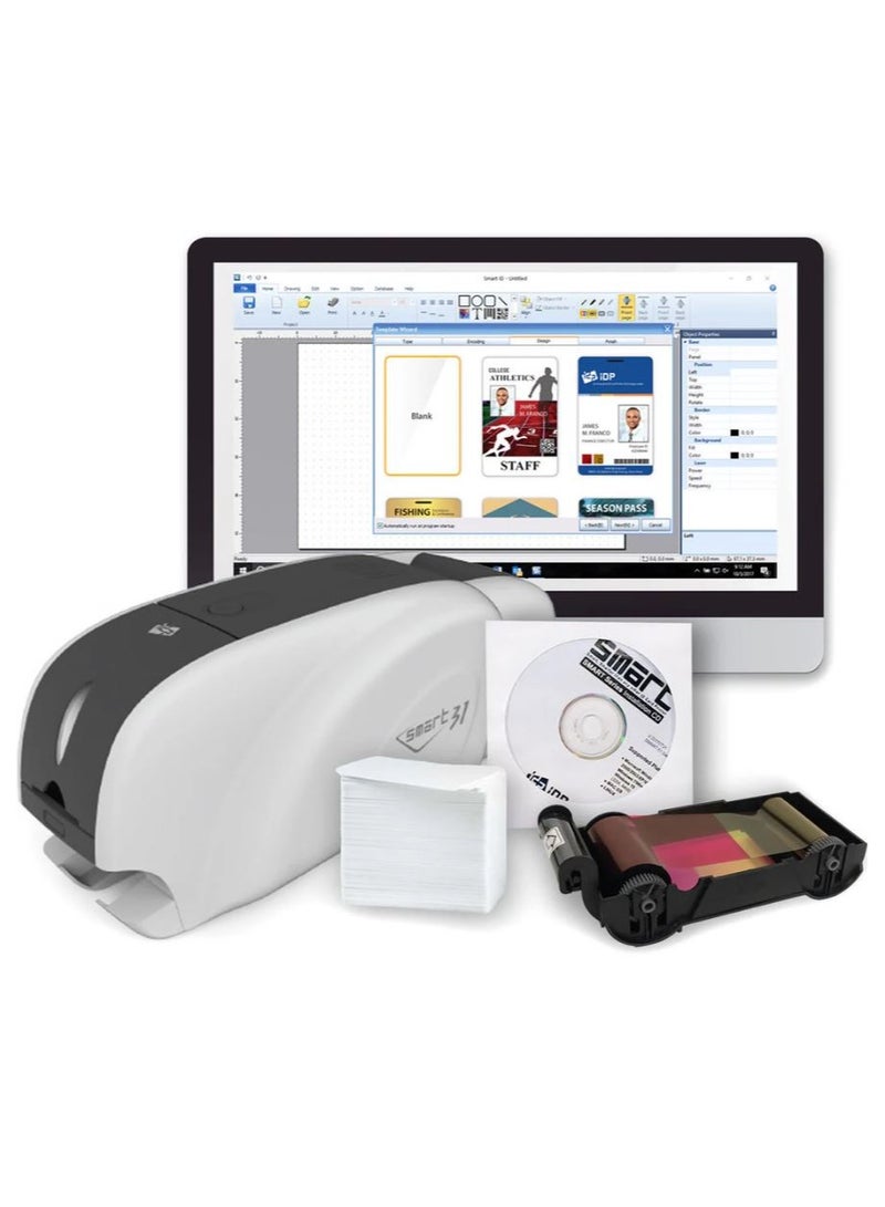 FIPKA SMART-31D Dual-Sided ID Card Printer Bundle with Software, Ribbon & 100 PVC Cards - Image 1