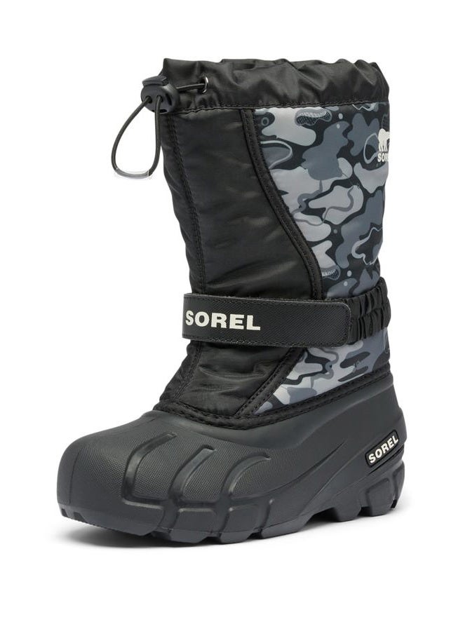 Sorel Unisex-Child Flurry Boot Print, Black/Quarry, 4 Big Kid - Image 1