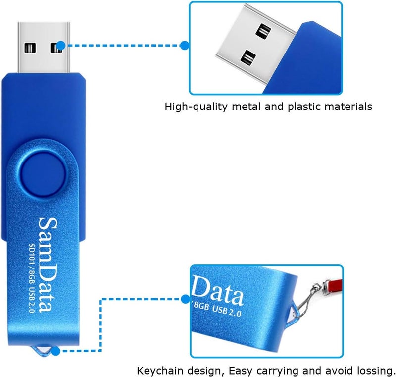 SamData 8GB USB Flash Drives 2 Pack 8GB Thumb Drives Memory Stick Jump Drive with LED Light for Storage and Backup (2 Colors: Black Blue) - Image 4