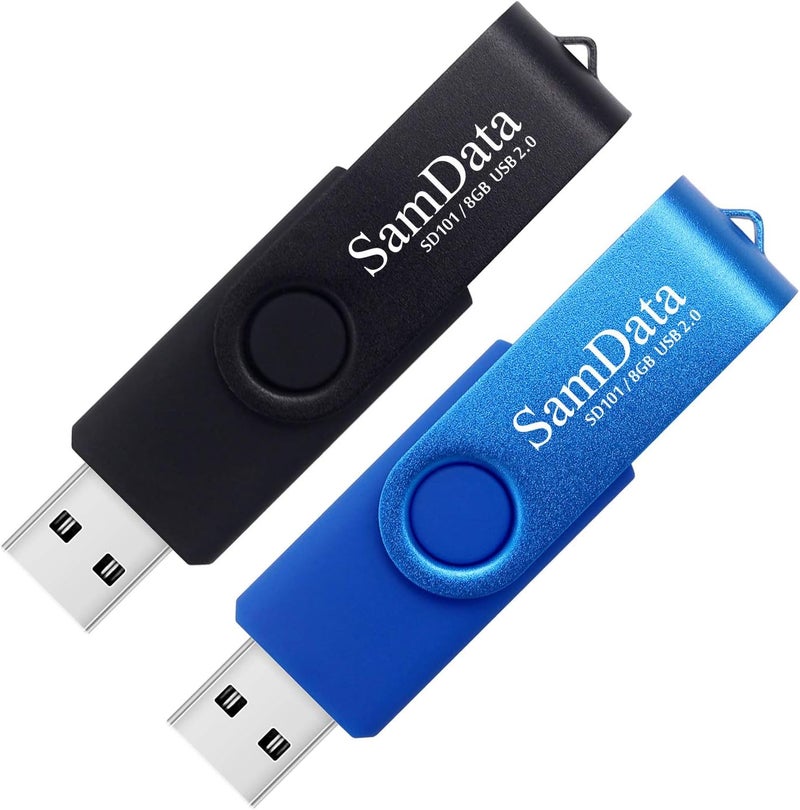 SamData 8GB USB Flash Drives 2 Pack 8GB Thumb Drives Memory Stick Jump Drive with LED Light for Storage and Backup (2 Colors: Black Blue) - Image 1
