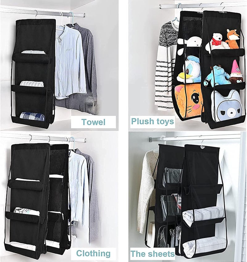 Coolkart 2 Pcs 6 Pockets Hanging Purse Handbag Organizer Clear Bag Storage Holder Purse Bag Wardrobe Space Saving Organizers Black - Image 5