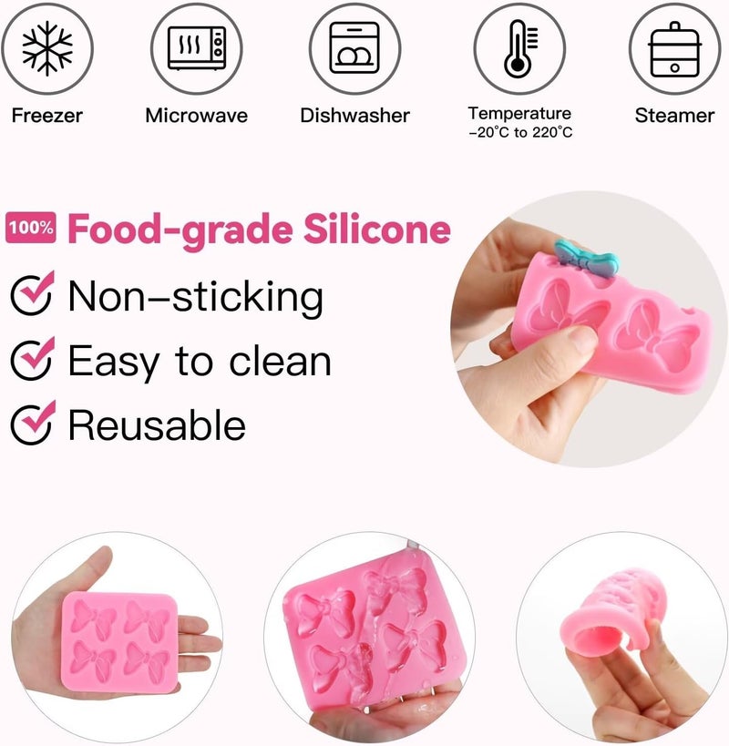 Roxjaejae 4 Pcs Bow Silicone Mold Fondant Bow Mold Cupcake Bow Molds for Cake Decorating Chocolate Candy Cake Pop Molds for DIY Desserts Fondant Clay - Image 3