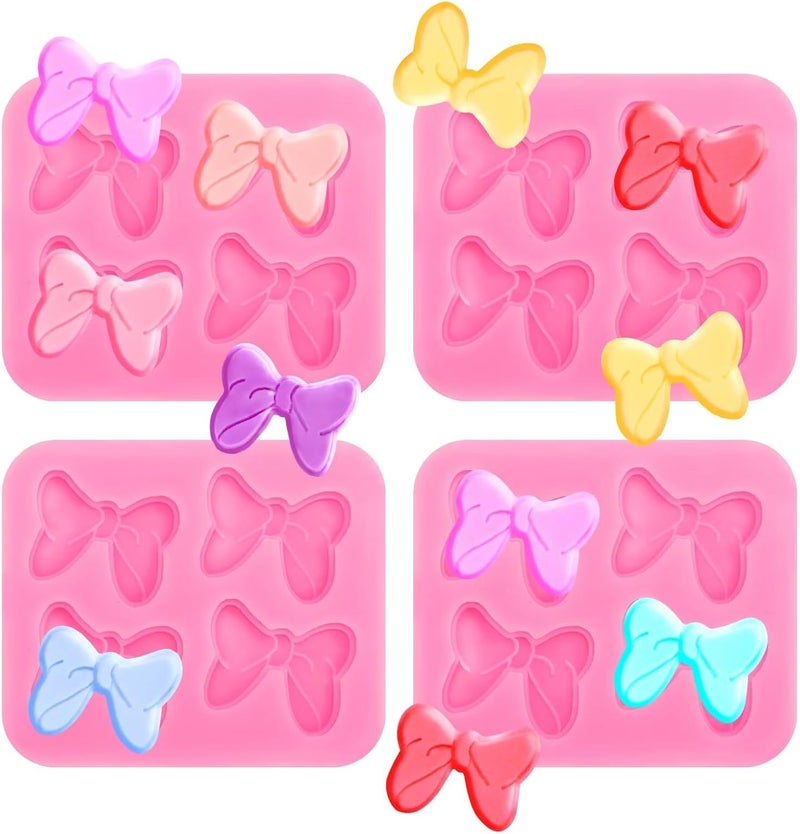 Roxjaejae 4 Pcs Bow Silicone Mold Fondant Bow Mold Cupcake Bow Molds for Cake Decorating Chocolate Candy Cake Pop Molds for DIY Desserts Fondant Clay - Image 1