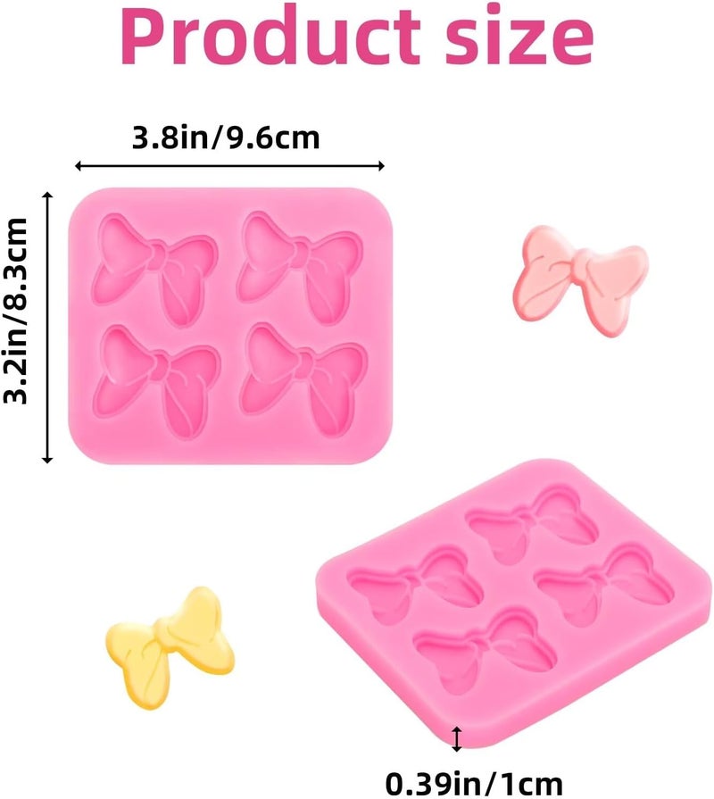 Roxjaejae 4 Pcs Bow Silicone Mold Fondant Bow Mold Cupcake Bow Molds for Cake Decorating Chocolate Candy Cake Pop Molds for DIY Desserts Fondant Clay - Image 2