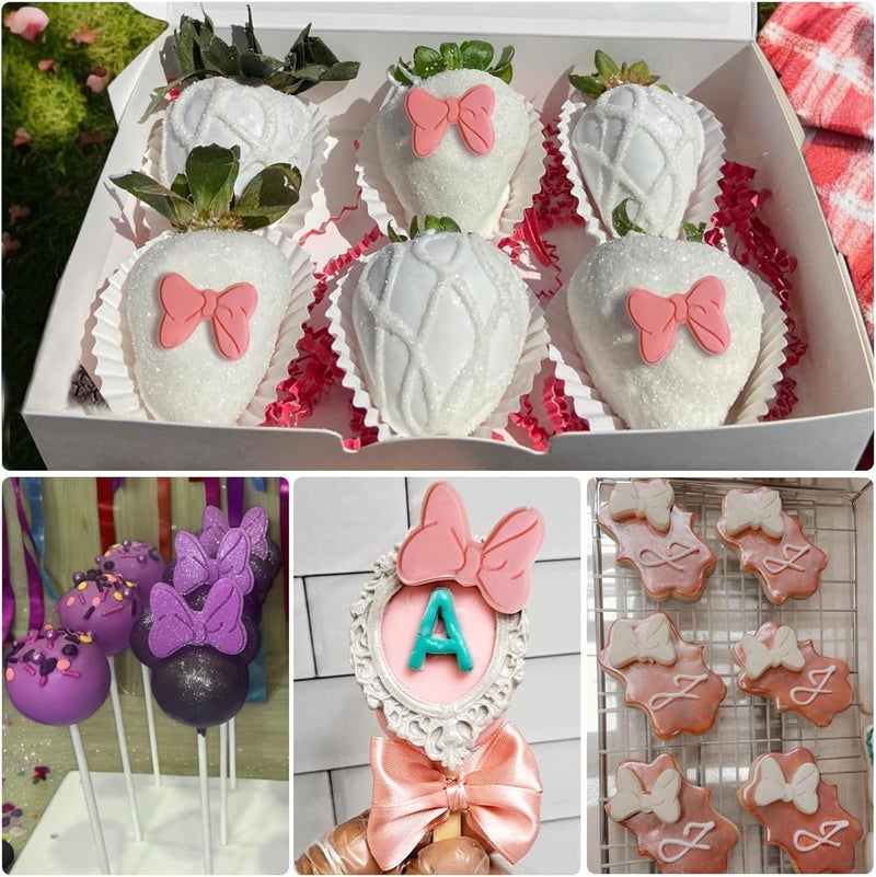 Roxjaejae 4 Pcs Bow Silicone Mold Fondant Bow Mold Cupcake Bow Molds for Cake Decorating Chocolate Candy Cake Pop Molds for DIY Desserts Fondant Clay - Image 4