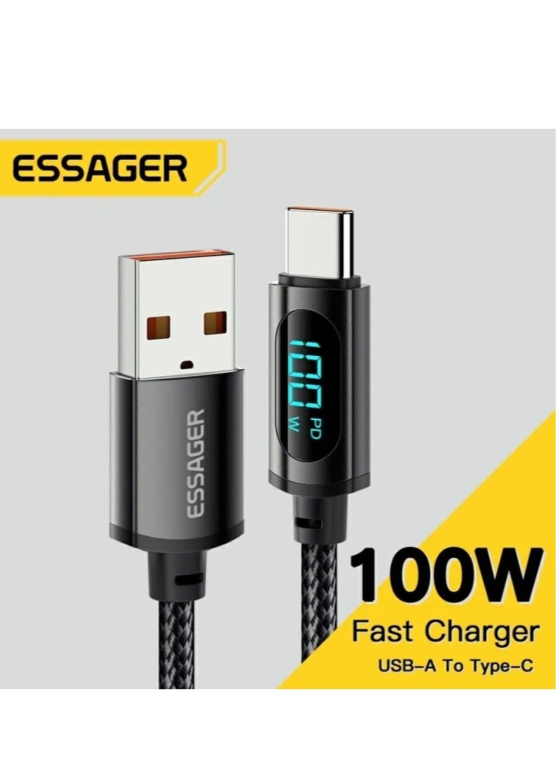 ESSAGER Ultra-Durable High Speed Charging 100W 7A And Syncing Data Display screen USB to USB-C Cable  - Image 1