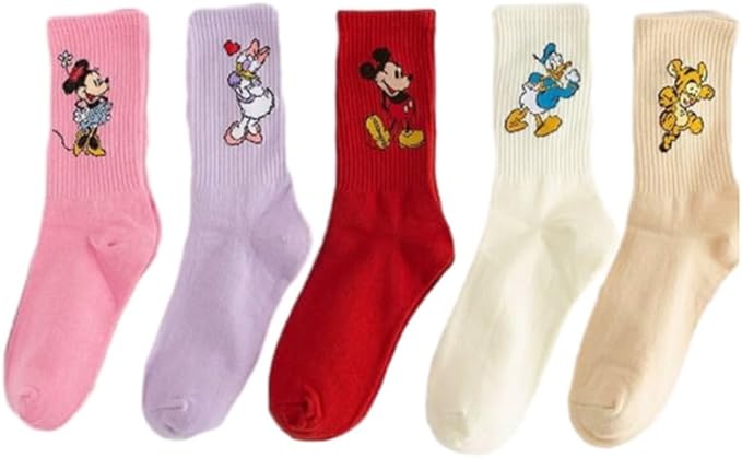 "SMARTEDGE Women's Long Socks, Disney Socks, Masterpiece, Respectable Finishing, Ankle Length, Summer Long Cut, New Design, 5 Pairs, with One Gift, Multi-Color.