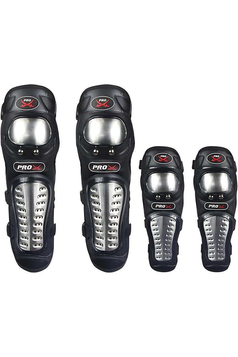 PRO Knee and Elbow Protection Kit 4 Piece Stainless Steel Pads Guards Crash Shockproof Gear for Motocross Dirt Bike ATV Cycling - Image 1