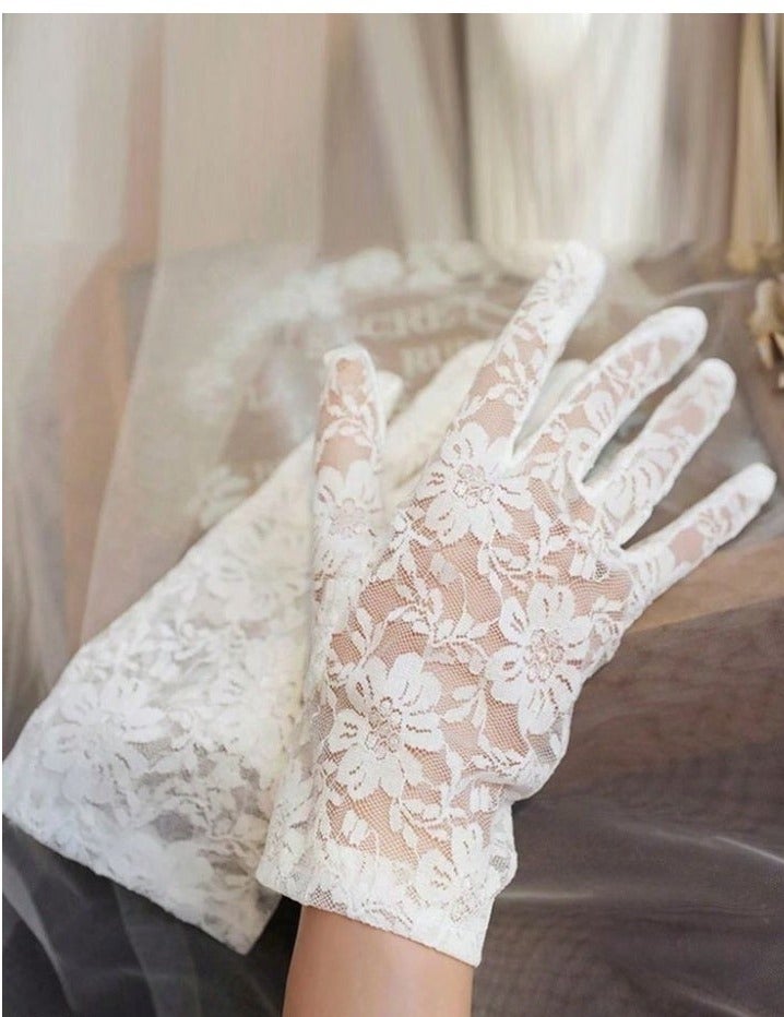 White Wedding Gloves for Women - Image 2