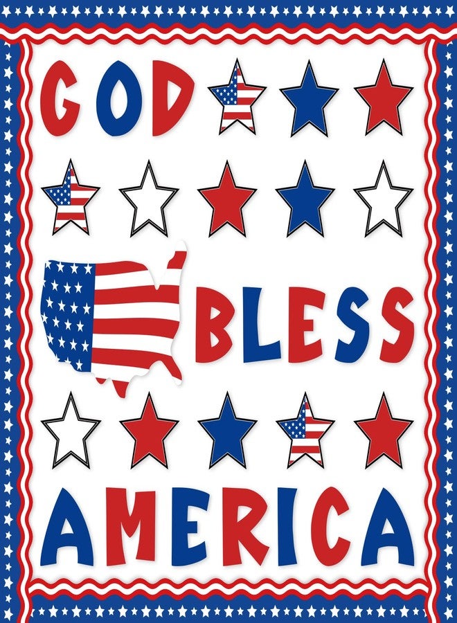 Whaline 60Pcs 4th of July Bulletin Board Decorations God Bless America Patriotic Star USA Map Cut-Outs Red White Blue Classroom Trim Border with Glue Point for Independence Day School Decor - Image 1