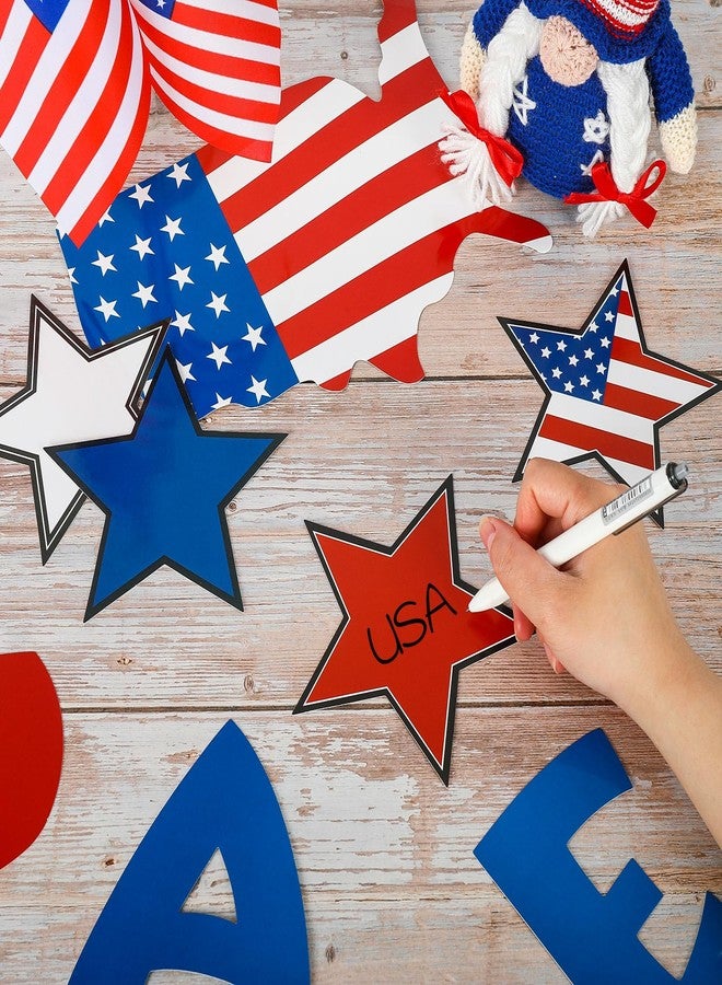 Whaline 60Pcs 4th of July Bulletin Board Decorations God Bless America Patriotic Star USA Map Cut-Outs Red White Blue Classroom Trim Border with Glue Point for Independence Day School Decor - Image 3
