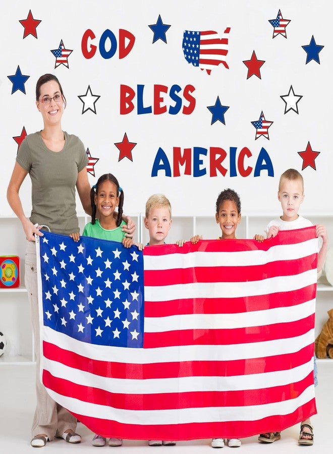 Whaline 60Pcs 4th of July Bulletin Board Decorations God Bless America Patriotic Star USA Map Cut-Outs Red White Blue Classroom Trim Border with Glue Point for Independence Day School Decor - Image 5