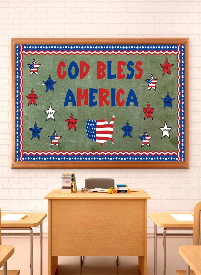 Whaline 60Pcs 4th of July Bulletin Board Decorations God Bless America Patriotic Star USA Map Cut-Outs Red White Blue Classroom Trim Border with Glue Point for Independence Day School Decor - Image 4