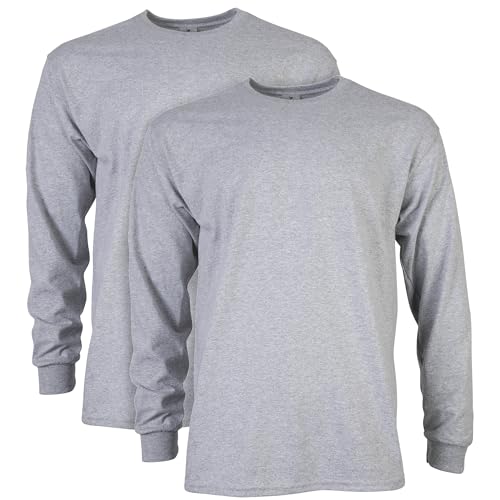 Gildan Mens Ultra Cotton Long Sleeve TShirt Style G2400 Multipack Sport Grey 2Pack Medium - Image 1