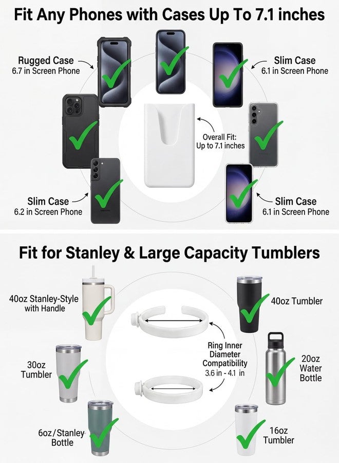 LETGO 2 Pack Cup Holder for Bogg Bag, Fits 16-40oz Stanley, Silicone Phone Holder & Hooks Set Accessories Compatible with All Bogg Bags for Simple Modern Beach Tote Bag (White) - Image 3