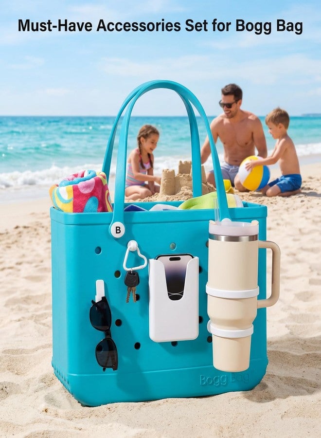 LETGO 2 Pack Cup Holder for Bogg Bag, Fits 16-40oz Stanley, Silicone Phone Holder & Hooks Set Accessories Compatible with All Bogg Bags for Simple Modern Beach Tote Bag (White) - Image 5