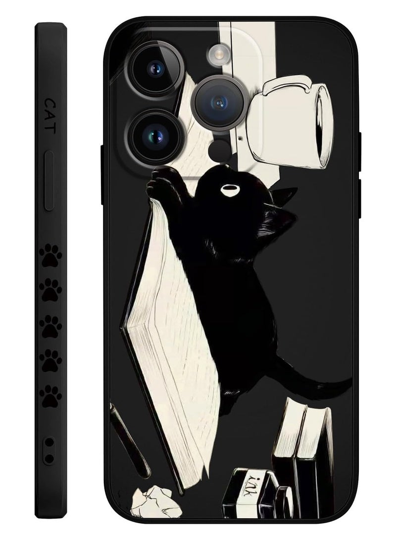 for iPhone 16 Pro Max Case Anti Scratch Microfiber Lining Phone Cover Silicone Ultra Slim Case for iPhone 16 Pro Max 6.9 inch-Cat Black - Image 1