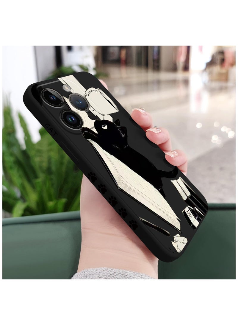 for iPhone 16 Pro Max Case Anti Scratch Microfiber Lining Phone Cover Silicone Ultra Slim Case for iPhone 16 Pro Max 6.9 inch-Cat Black - Image 3