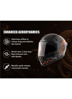 Vega Bolt Octopus ISI DOT Certified Full Face Gloss Finish Helmet for Men and Women with Clear Visor Black Orange  Size M  - Image 3