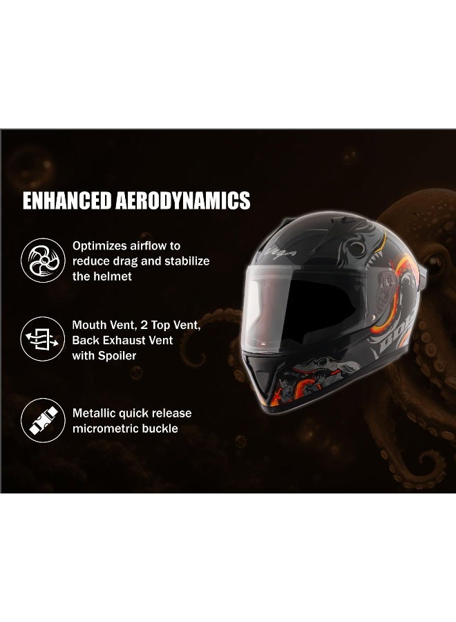 Vega Bolt Octopus ISI DOT Certified Full Face Gloss Finish Helmet for Men and Women with Clear Visor Black Orange  Size M - Image 3