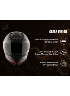 Vega Bolt Octopus ISI DOT Certified Full Face Gloss Finish Helmet for Men and Women with Clear Visor Black Orange  Size M  - Image 4
