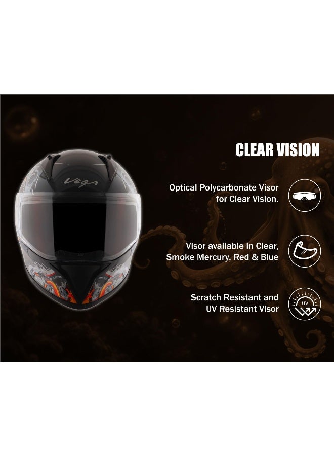 Vega Bolt Octopus ISI DOT Certified Full Face Gloss Finish Helmet for Men and Women with Clear Visor Black Orange  Size M - Image 4
