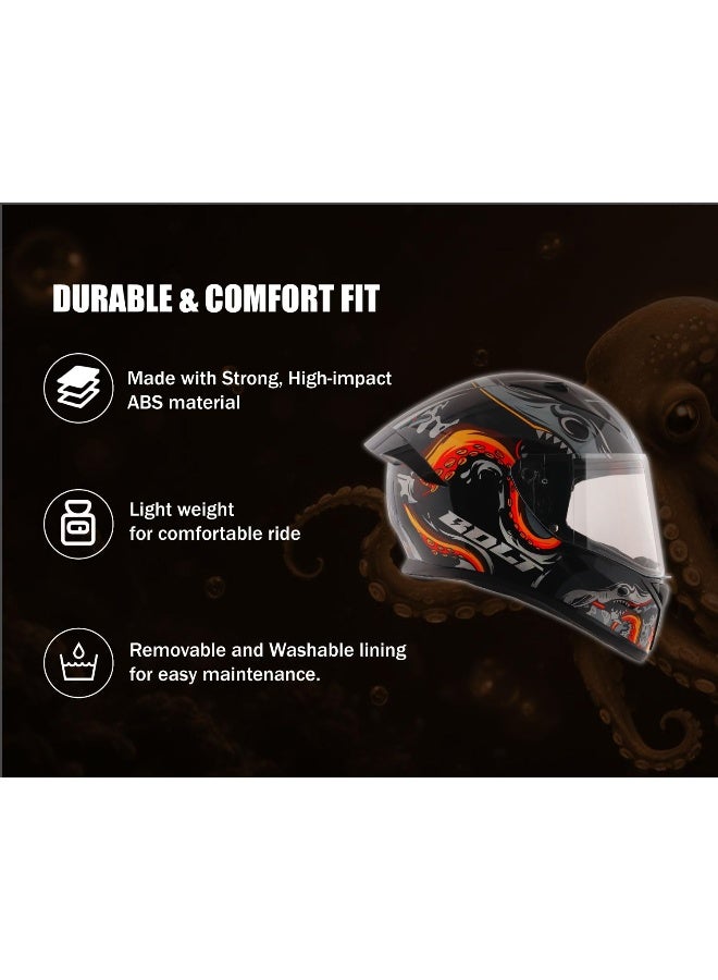 Vega Bolt Octopus ISI DOT Certified Full Face Gloss Finish Helmet for Men and Women with Clear Visor Black Orange  Size M - Image 5